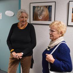 Neue Ausstellung Landratsamt © Pressestelle Burgenlandkreis Die Ausstellung zeigt Werke von Ingelore Lohse (links) und Christa Schmidt.